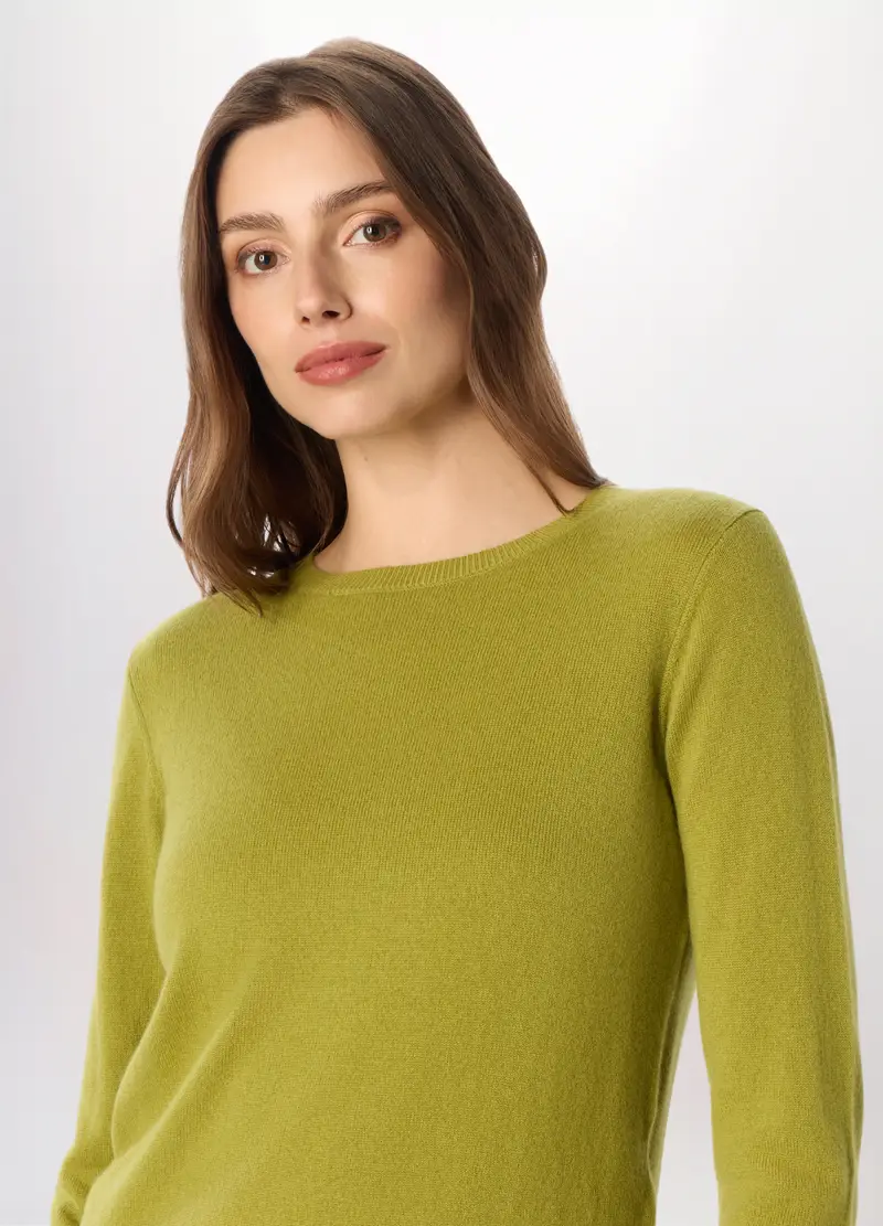 Pullover In Puro Cashmere Donna, Verde chiaro miniatura 3