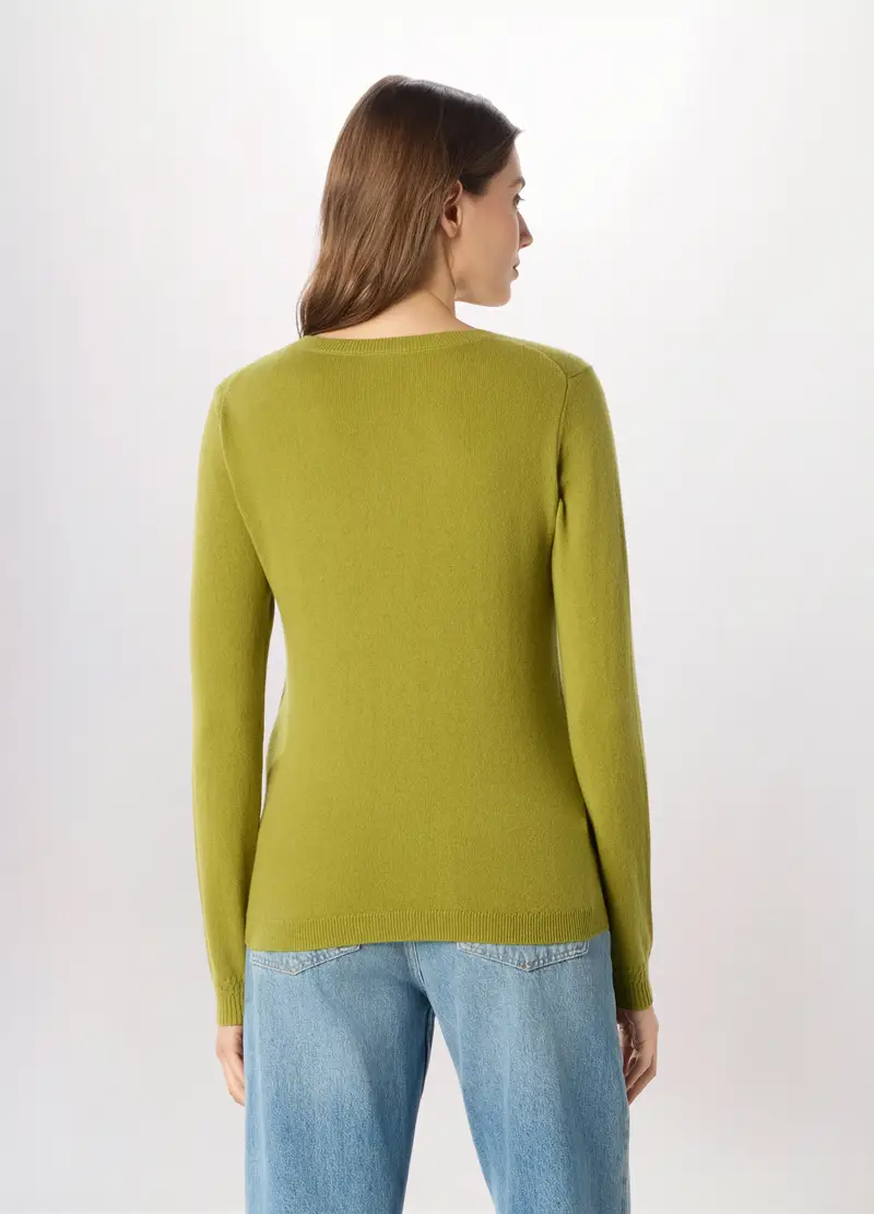 Pullover In Puro Cashmere Donna, Verde chiaro miniatura 2
