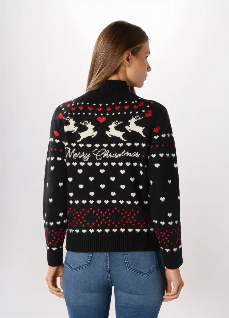 , Pullover Jacquard Donna, Nero/Bianco miniatura 2