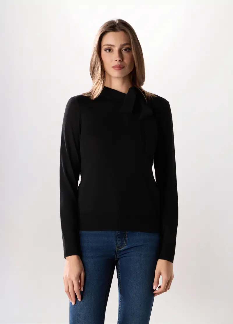 Pullover Misto Cashmere Donna, Nero