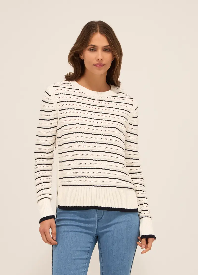Upim, Pullover Misto Cotone A Righe Donna, Bianco/Blu, Taglia: M