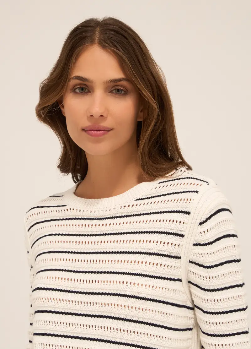 Upim, Pullover Misto Cotone A Righe Donna, Bianco/Blu, Taglia: M miniatura 2