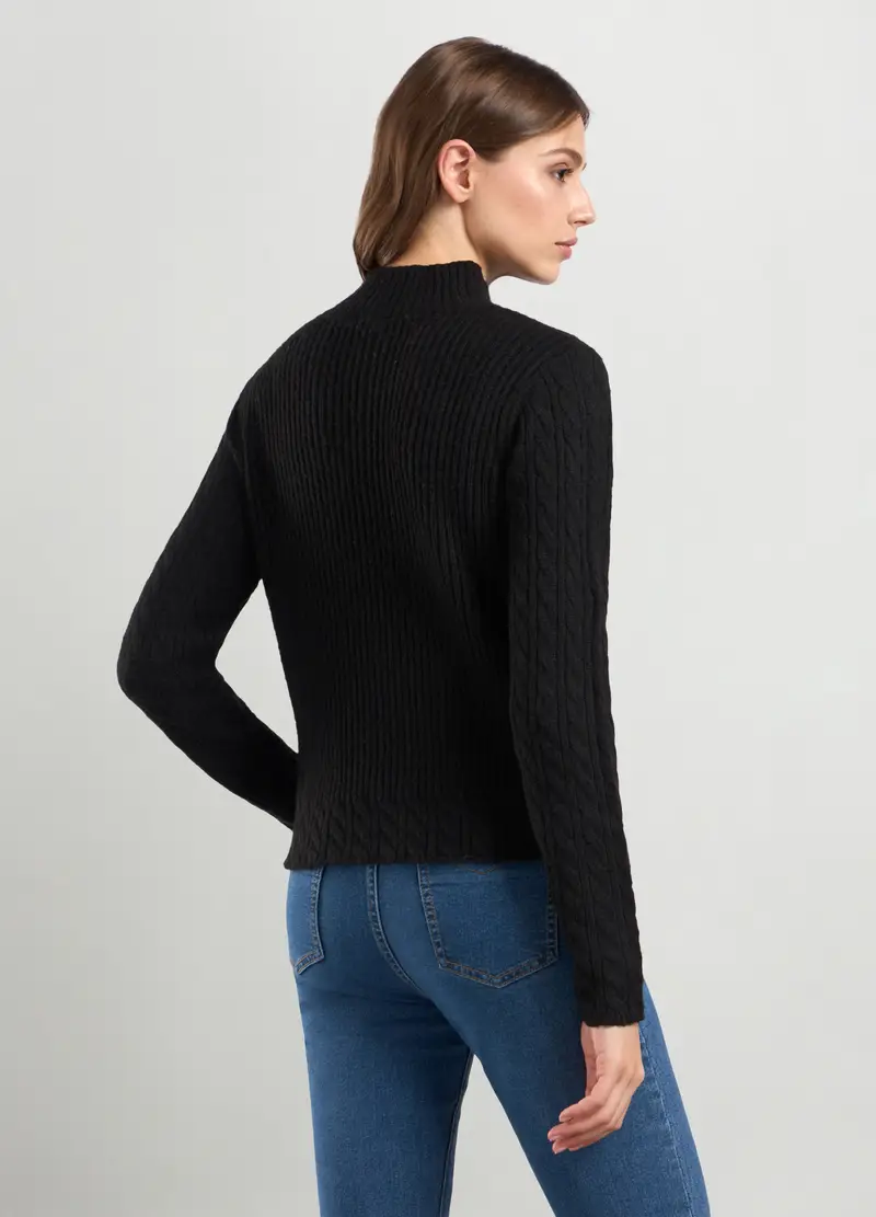 Pullover Misto Lana A Collo Alto Donna, Nero miniatura 2