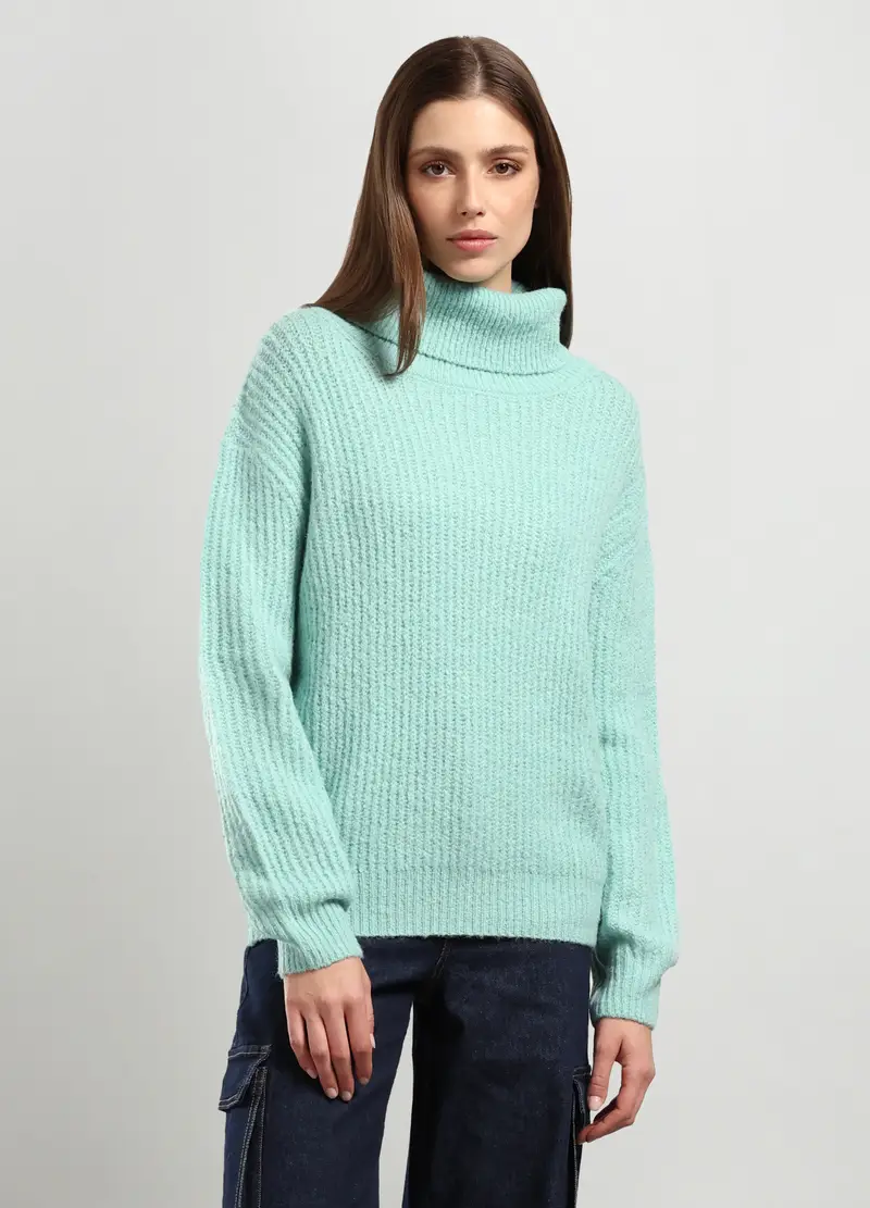 Pullover Misto Lana Donna, Azzurro chiaro