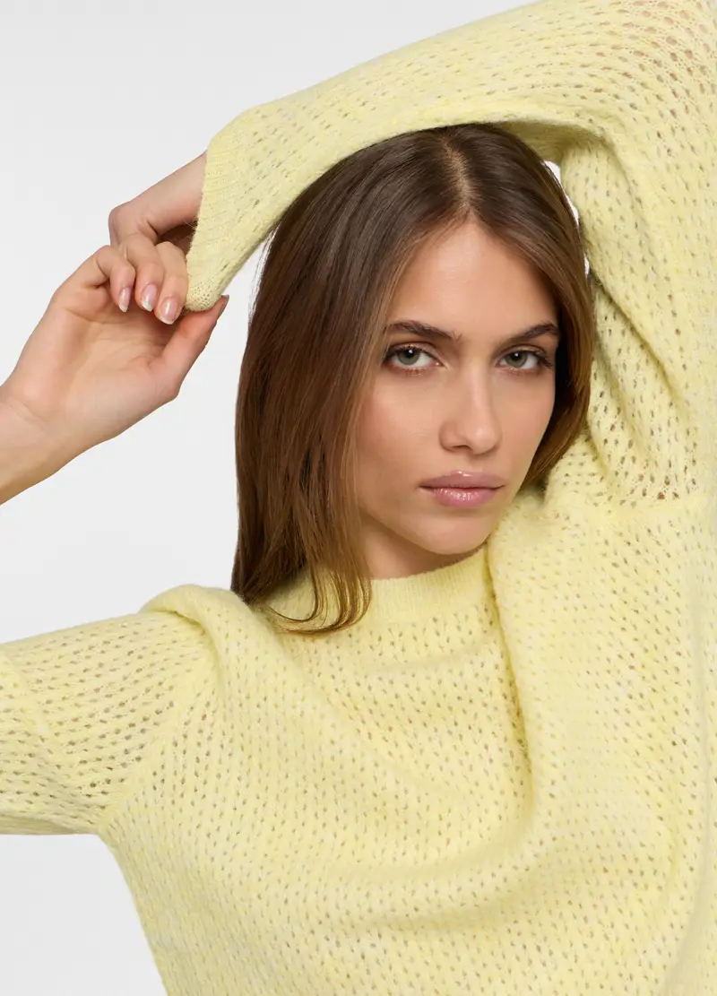 Pullover Misto Lana Donna, Giallo champagne miniatura 3