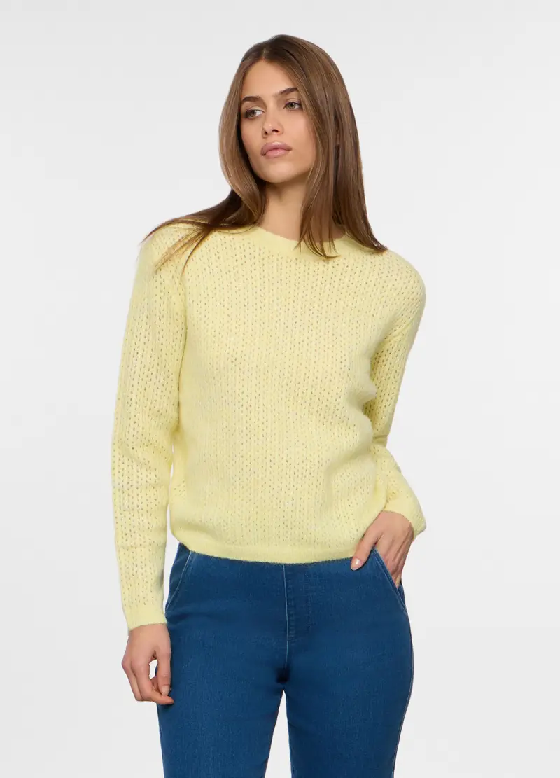 Pullover Misto Lana Donna, Giallo champagne
