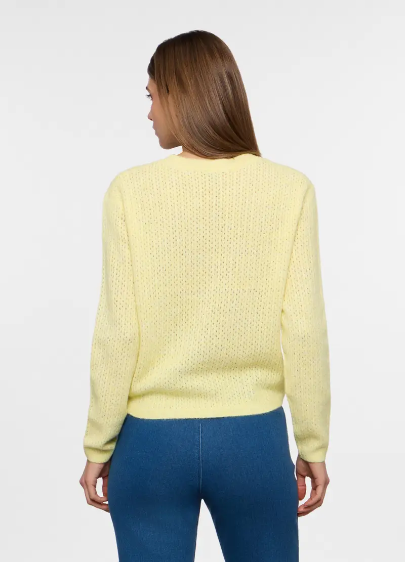 Pullover Misto Lana Donna, Giallo champagne miniatura 2