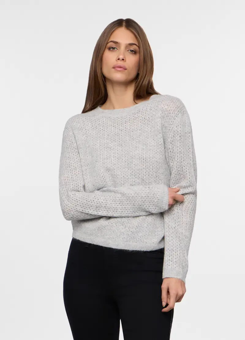 Pullover Misto Lana Donna, Grigio chiaro melange
