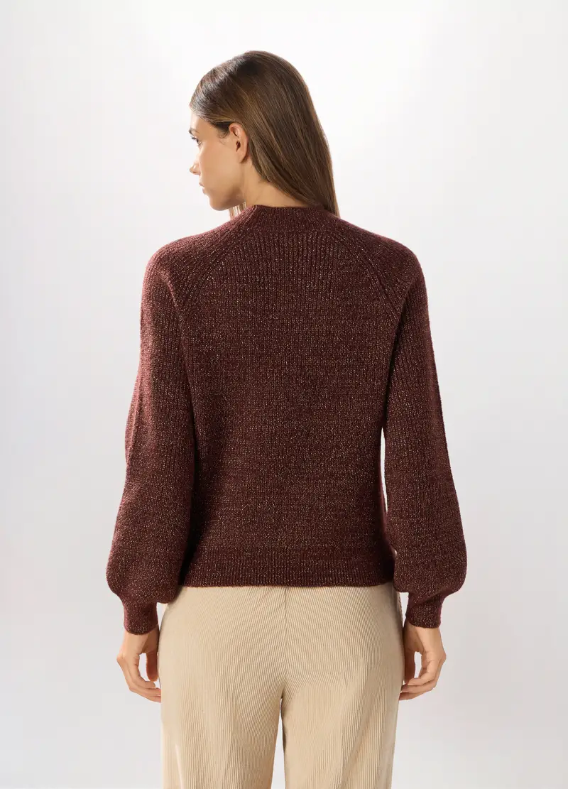 Pullover Misto Lana E Filo Lurex Donna, Marrone cioccolato miniatura 2