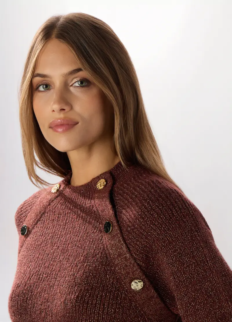 Pullover Misto Lana E Filo Lurex Donna, Marrone cioccolato miniatura 3