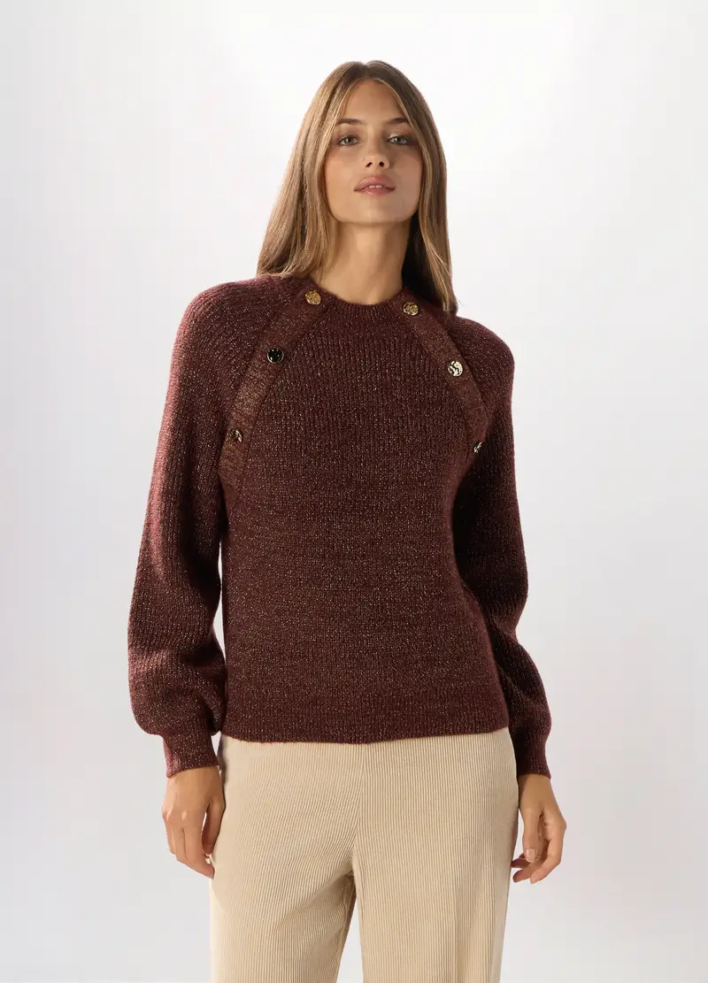 Pullover Misto Lana E Filo Lurex Donna, Marrone cioccolato