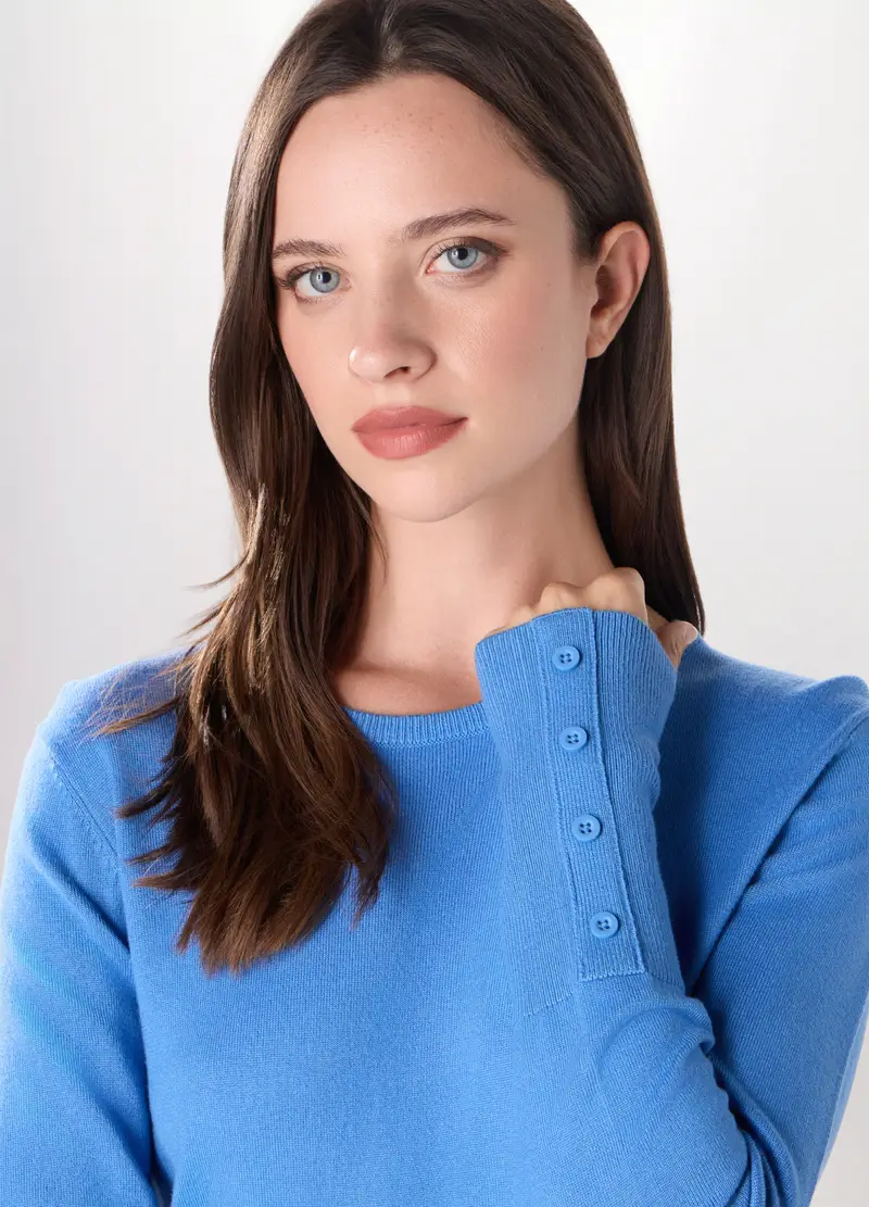 , Pullover Misto Viscosa Donna, Azzurro miniatura 3