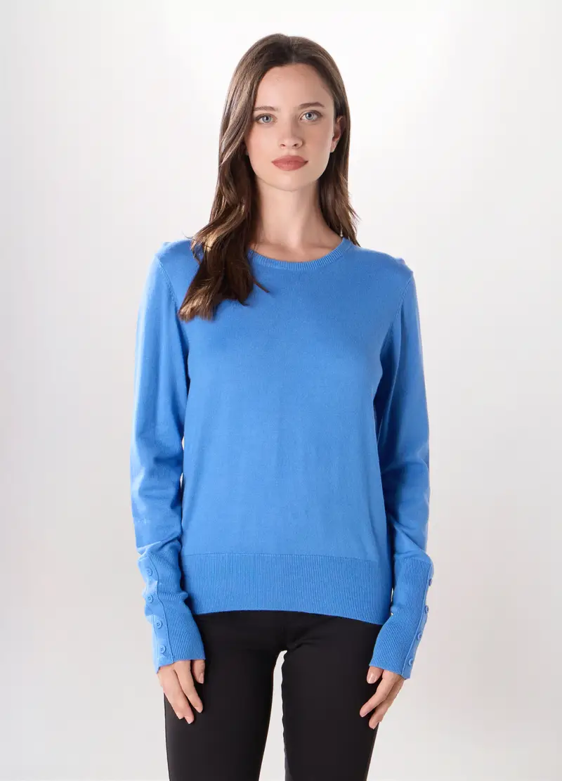 Pullover Misto Viscosa Donna, Azzurro