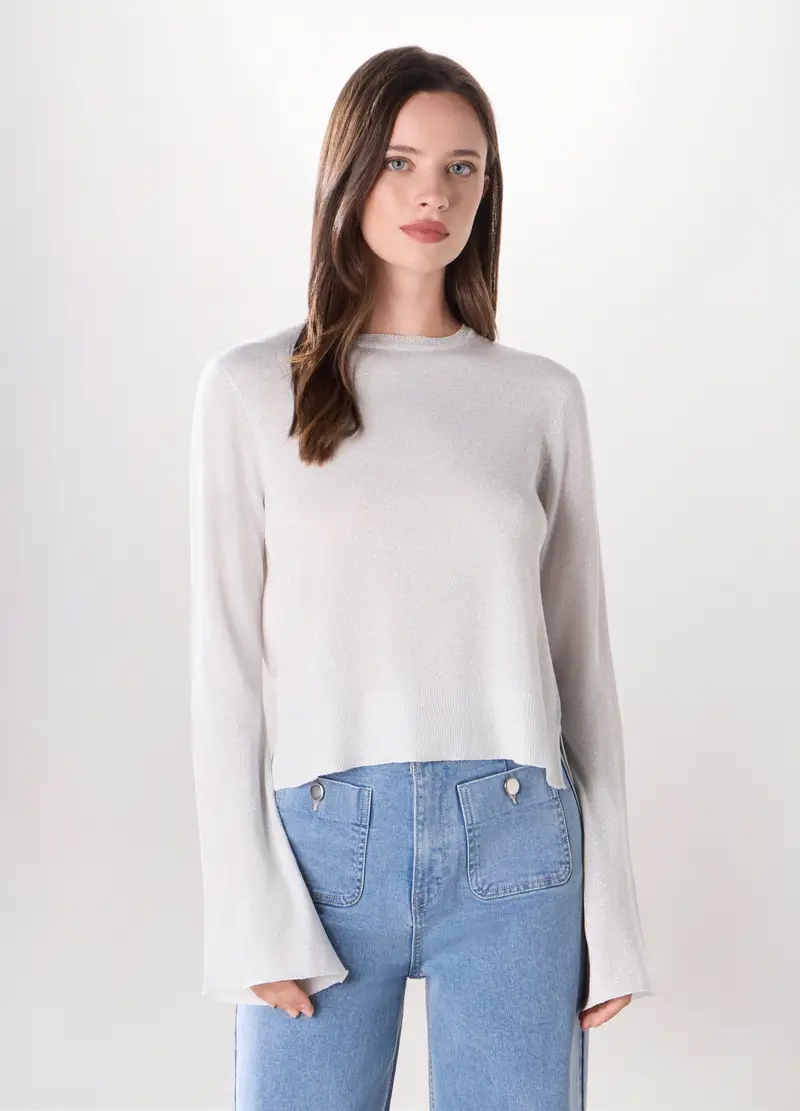 Pullover Misto Viscosa Donna, Bianco gesso