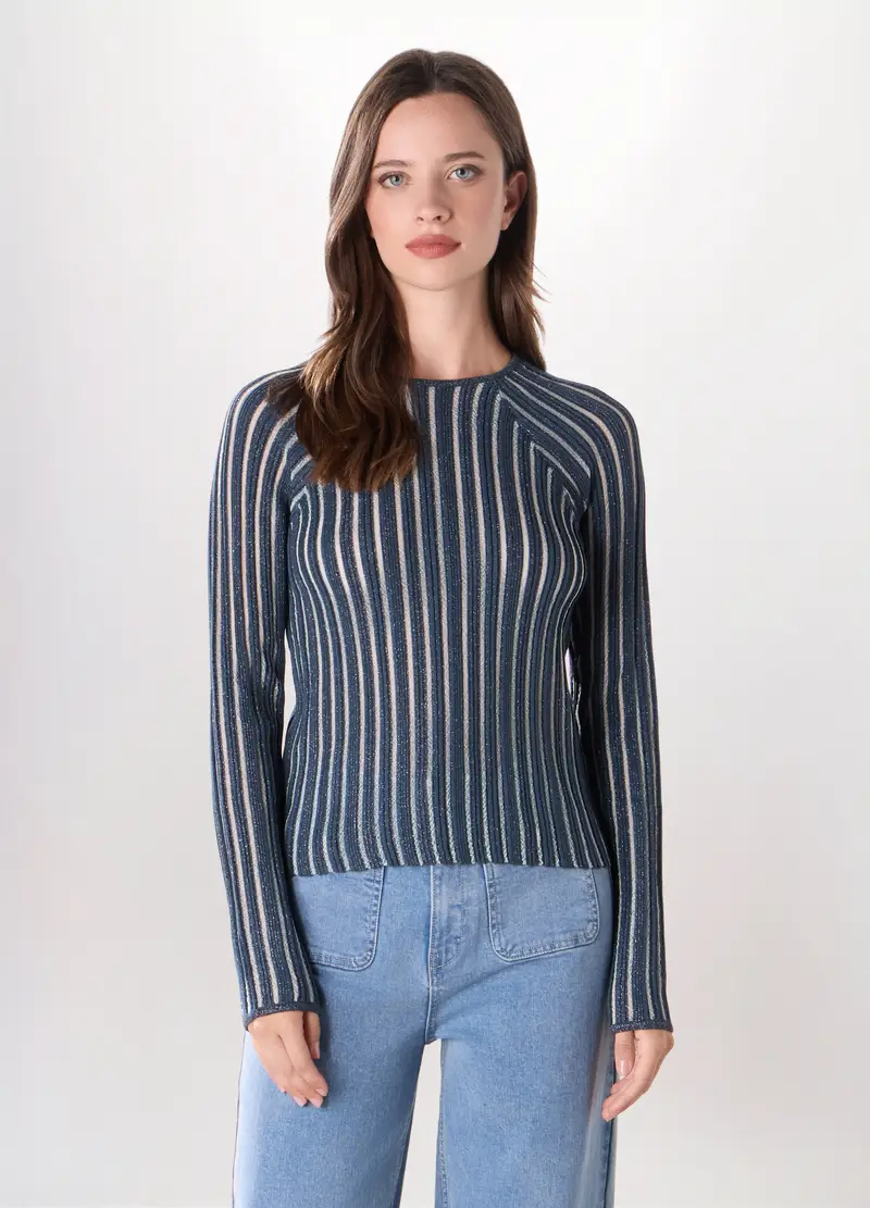 Pullover Misto Viscosa Donna, Blu scuro