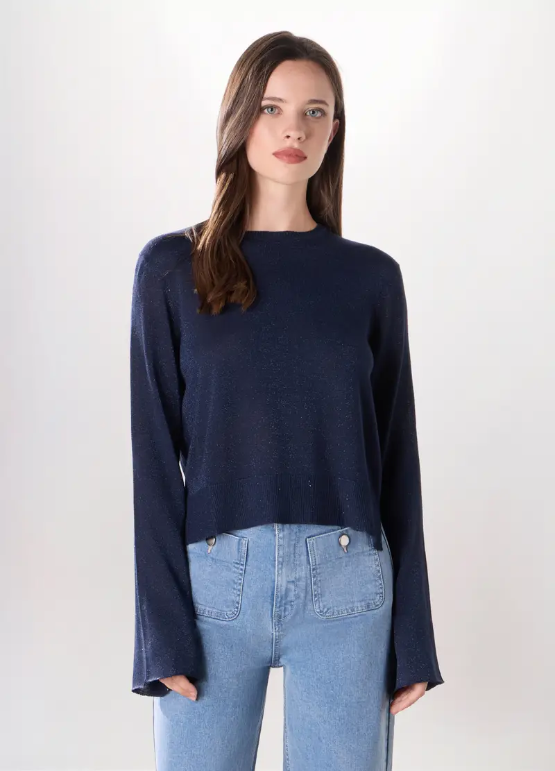 Pullover Misto Viscosa Donna, Blu scuro