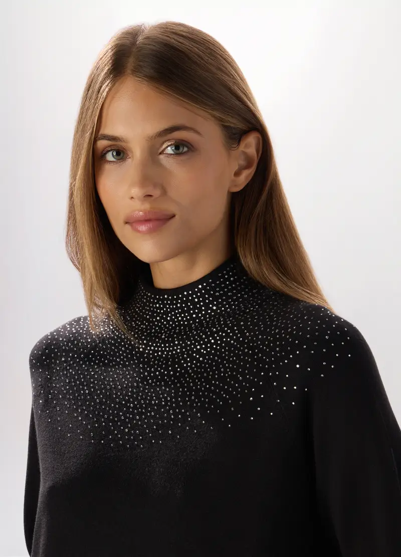 Pullover Misto Viscosa Donna, Nero miniatura 3