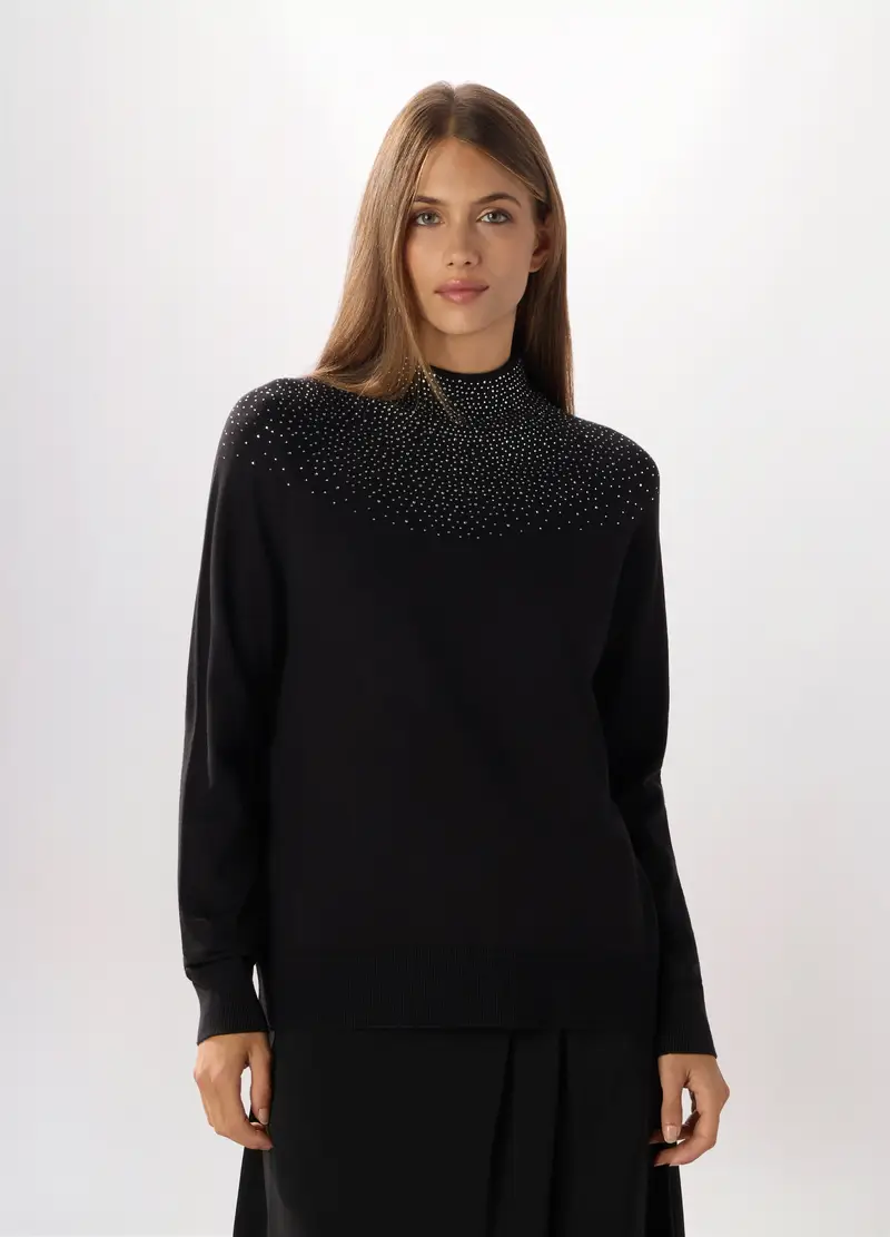 Pullover Misto Viscosa Donna, Nero