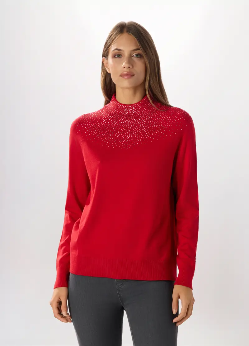 Pullover Misto Viscosa Donna, Rosso aragosta