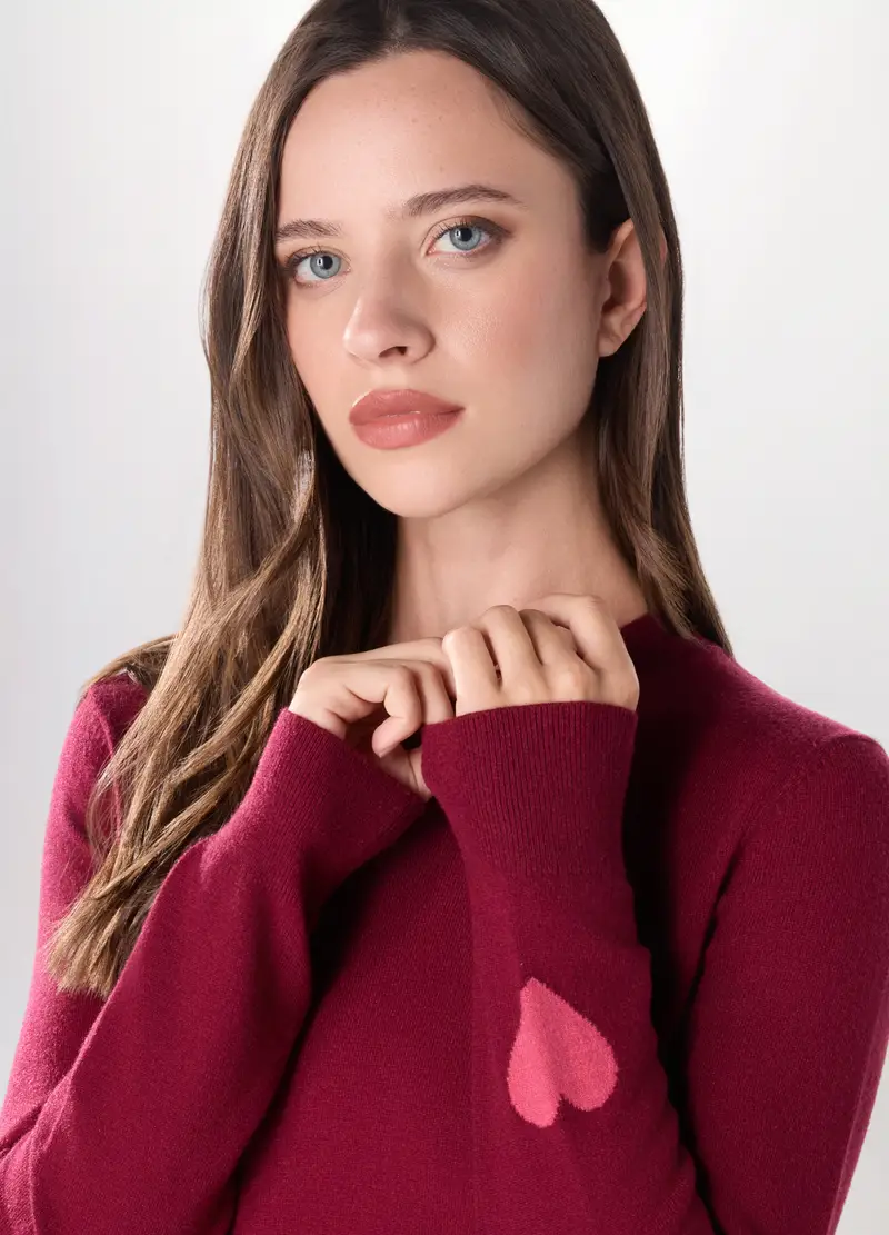 Pullover Misto Viscosa Donna, Rosso bordeaux miniatura 3