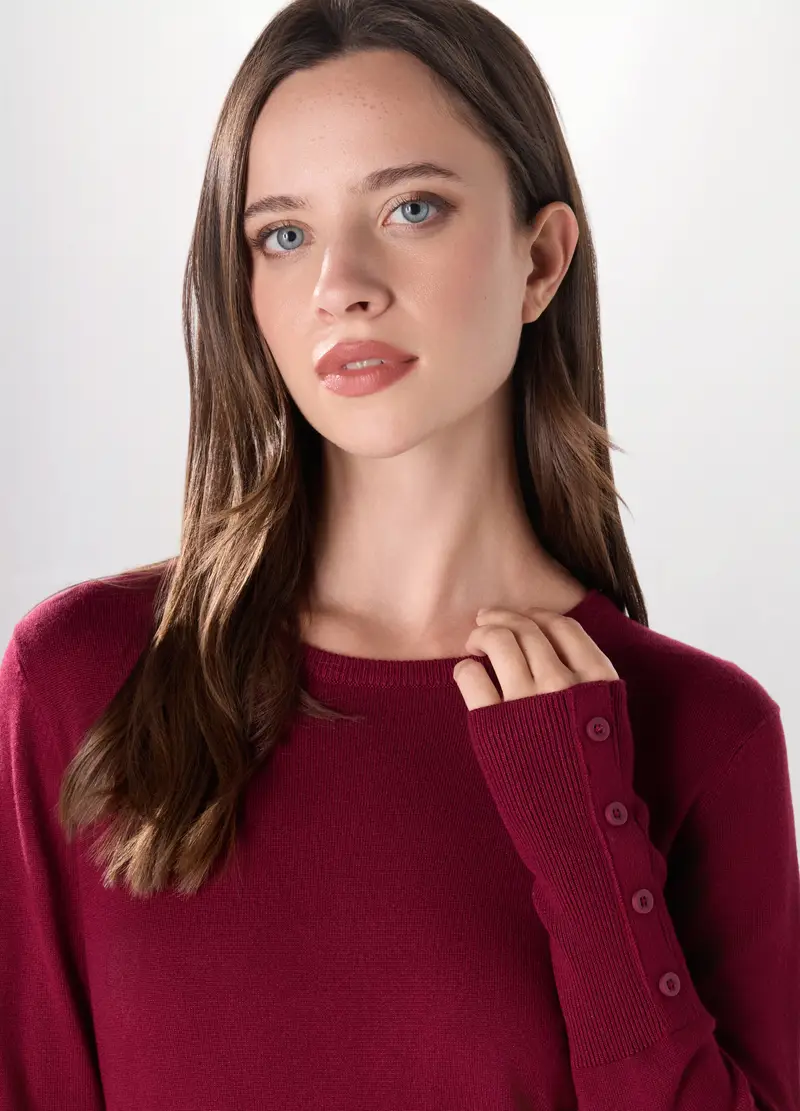 Pullover Misto Viscosa Donna, Rosso bordeaux miniatura 3