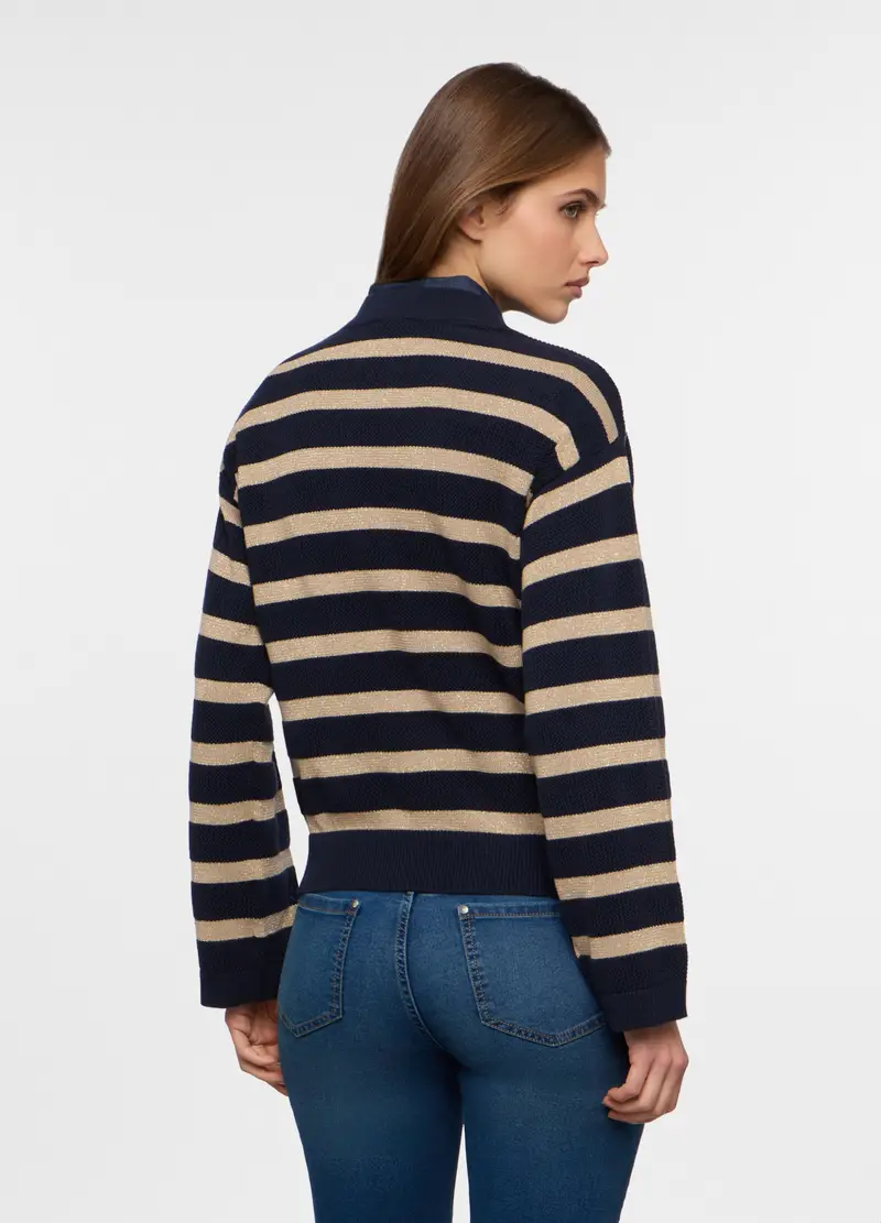 Pullover Tricot A Righe Donna, Blu navy miniatura 2