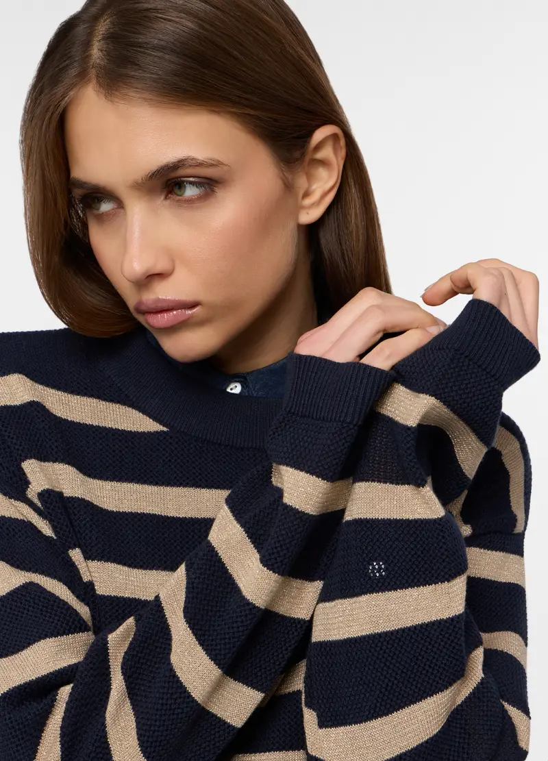 Pullover Tricot A Righe Donna, Blu navy miniatura 3