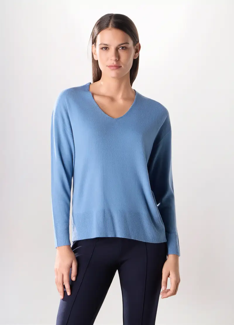 Upim, Pullover Tricot Con Scollo A V Donna, Blu chiaro, Taglia: XXL