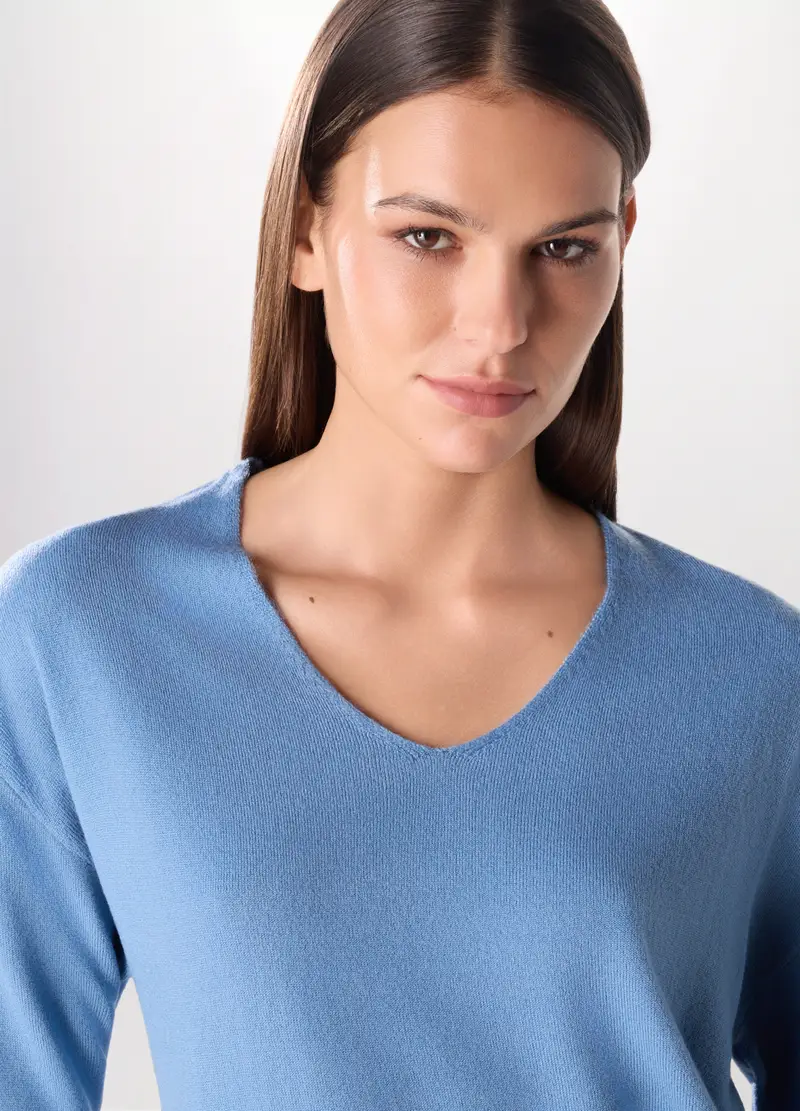 Upim, Pullover Tricot Con Scollo A V Donna, Blu chiaro, Taglia: XXL miniatura 2