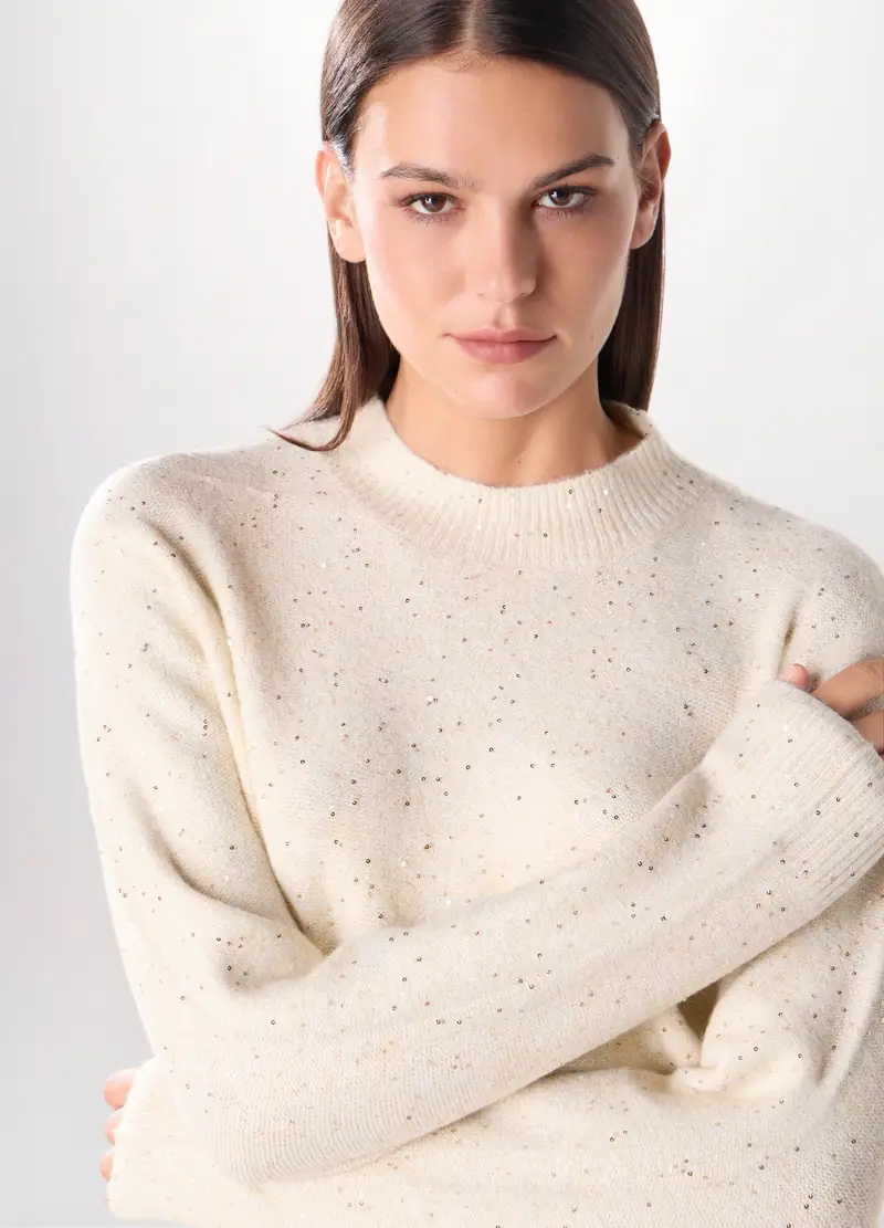 Pullover Tricot Donna, Bianco panna miniatura 3