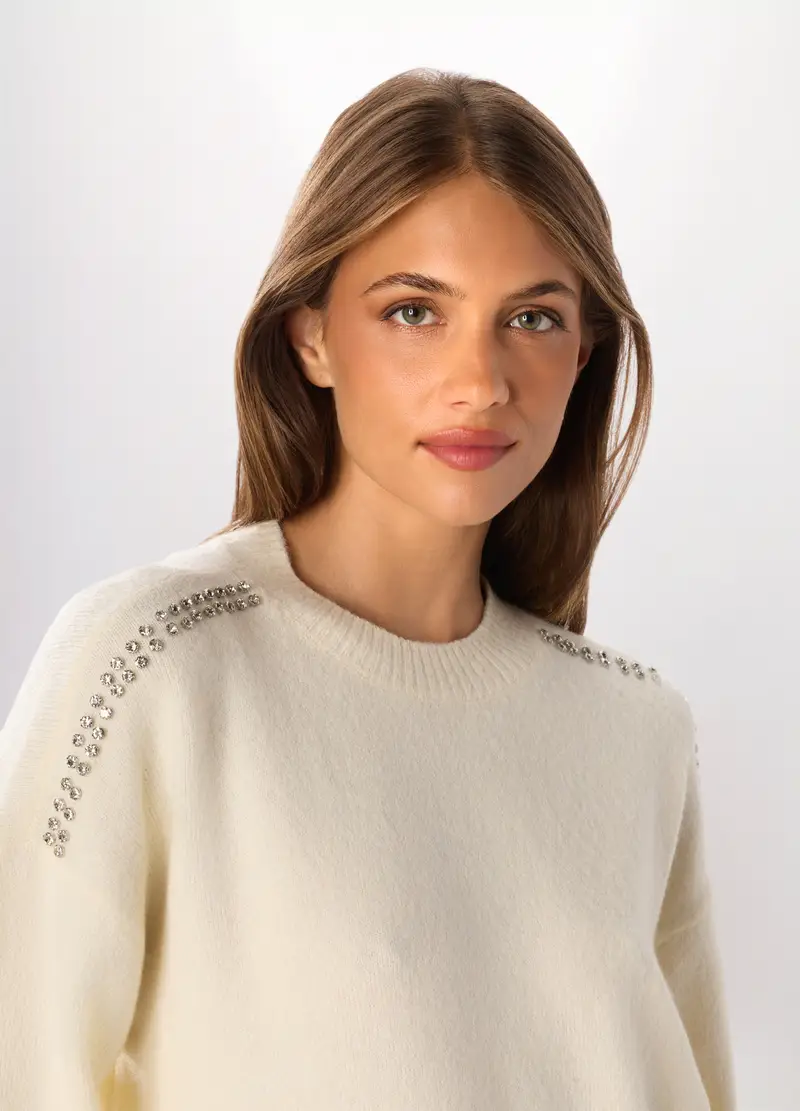 Pullover Tricot Donna, Bianco panna miniatura 3