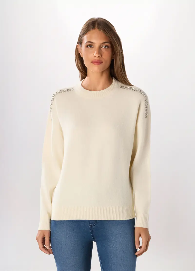Pullover Tricot Donna, Bianco panna