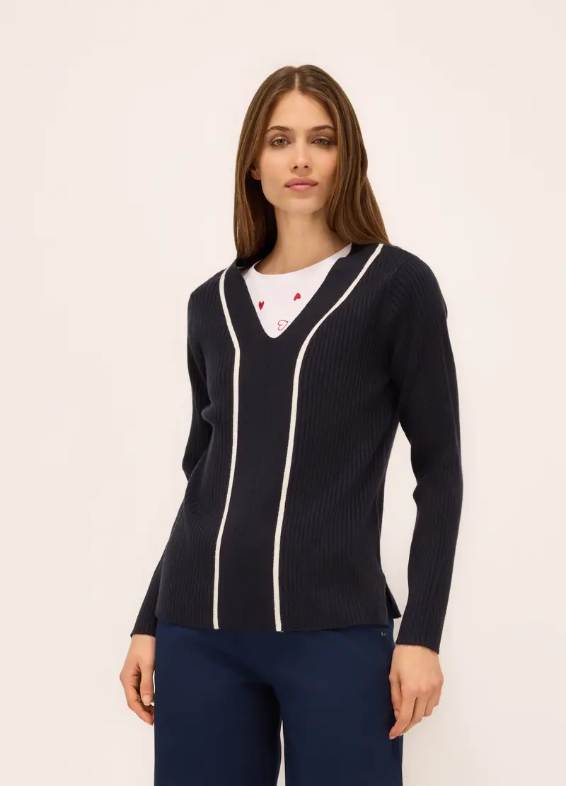 Upim, Pullover Tricot In Costina Donna, Blu scuro, Taglia: L