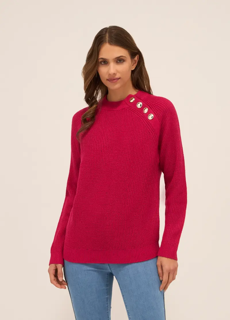Pullover Tricot In Costina Donna, Rosso aragosta