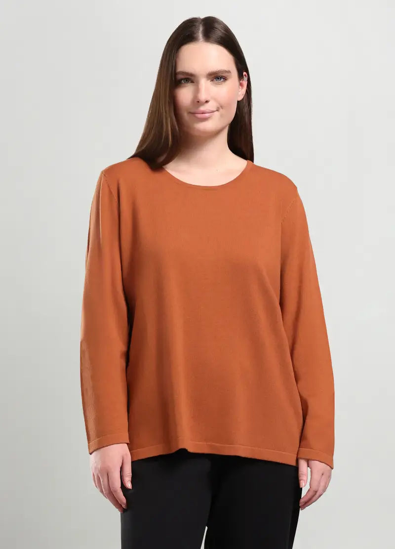 Pullover Tricot Misto Cotone Donna Curvy, Arancione scuro
