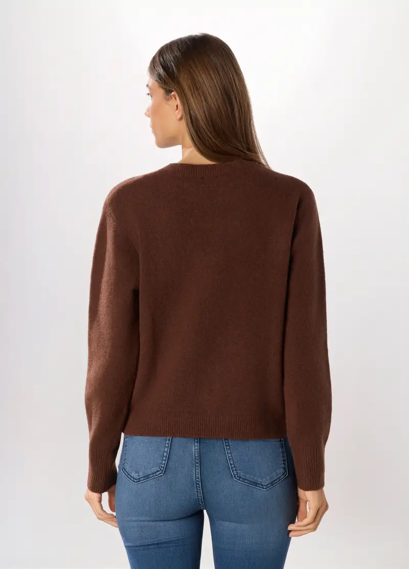 Pullover Tricot Misto Lana Con Strass Donna, Marrone cioccolato miniatura 2