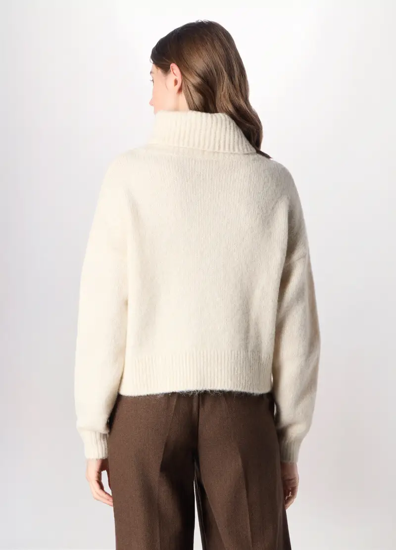 Pullover Tricot Misto Lana Donna, Bianco panna miniatura 2