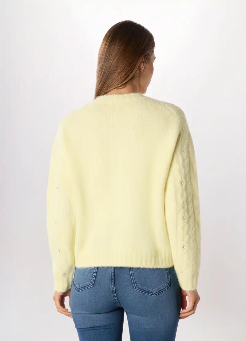 Pullover Tricot Misto Lana Donna, Giallo limone miniatura 2