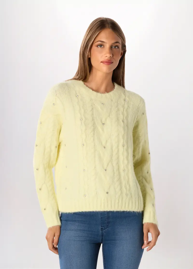 Pullover Tricot Misto Lana Donna, Giallo limone