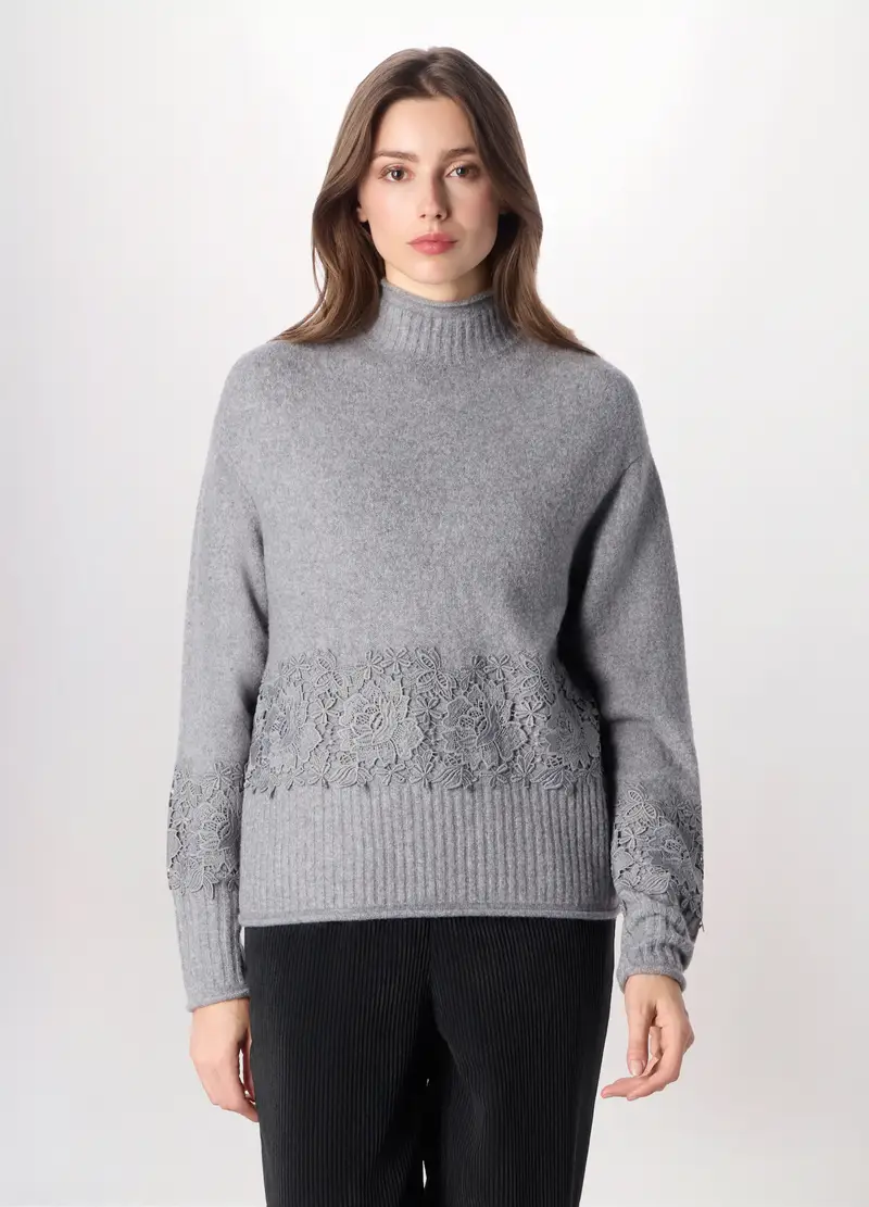Pullover Tricot Misto Lana Donna, Grigio chiaro