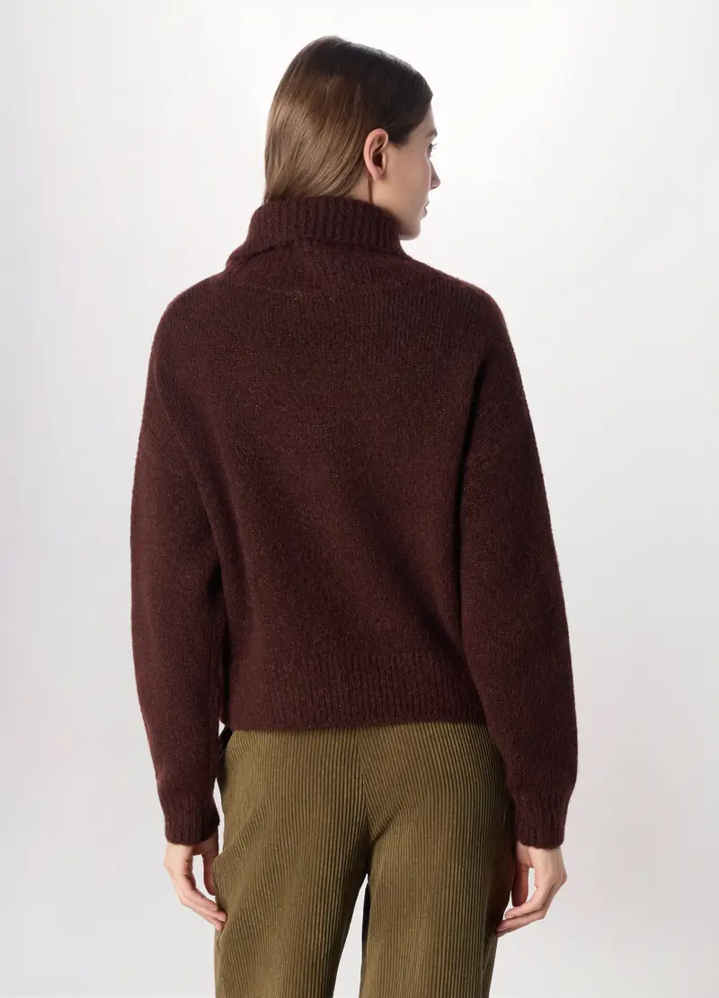 Pullover Tricot Misto Lana Donna, Marrone cioccolato miniatura 2