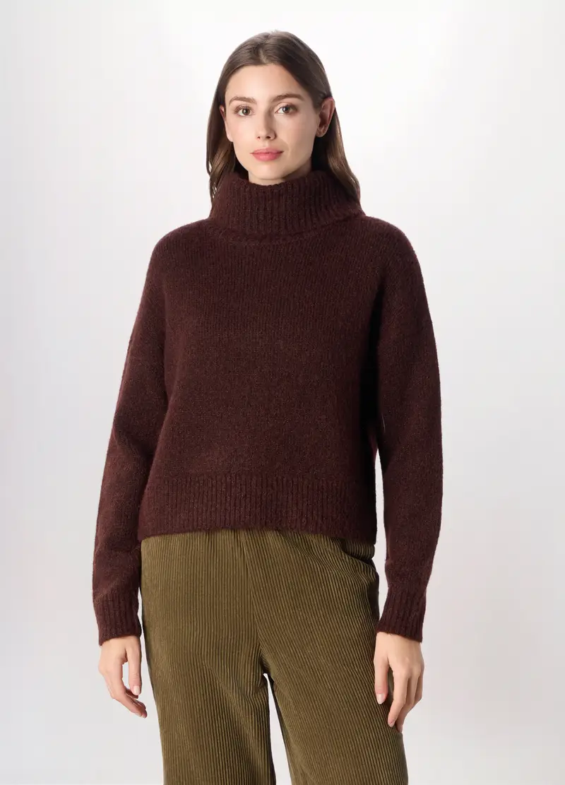 Pullover Tricot Misto Lana Donna, Marrone cioccolato