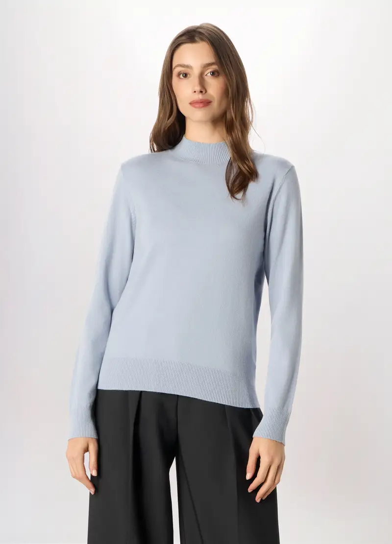Pullover Tricot Misto Viscosa Donna, Azzurro chiaro