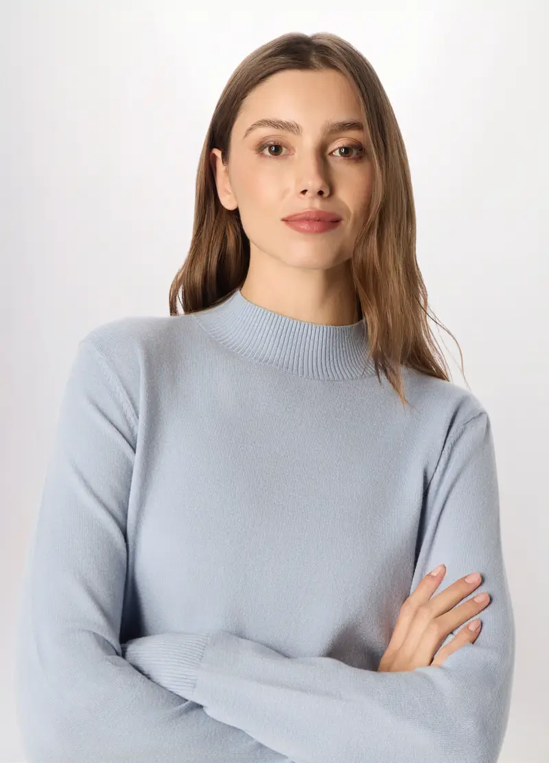 Pullover Tricot Misto Viscosa Donna, Azzurro chiaro miniatura 3