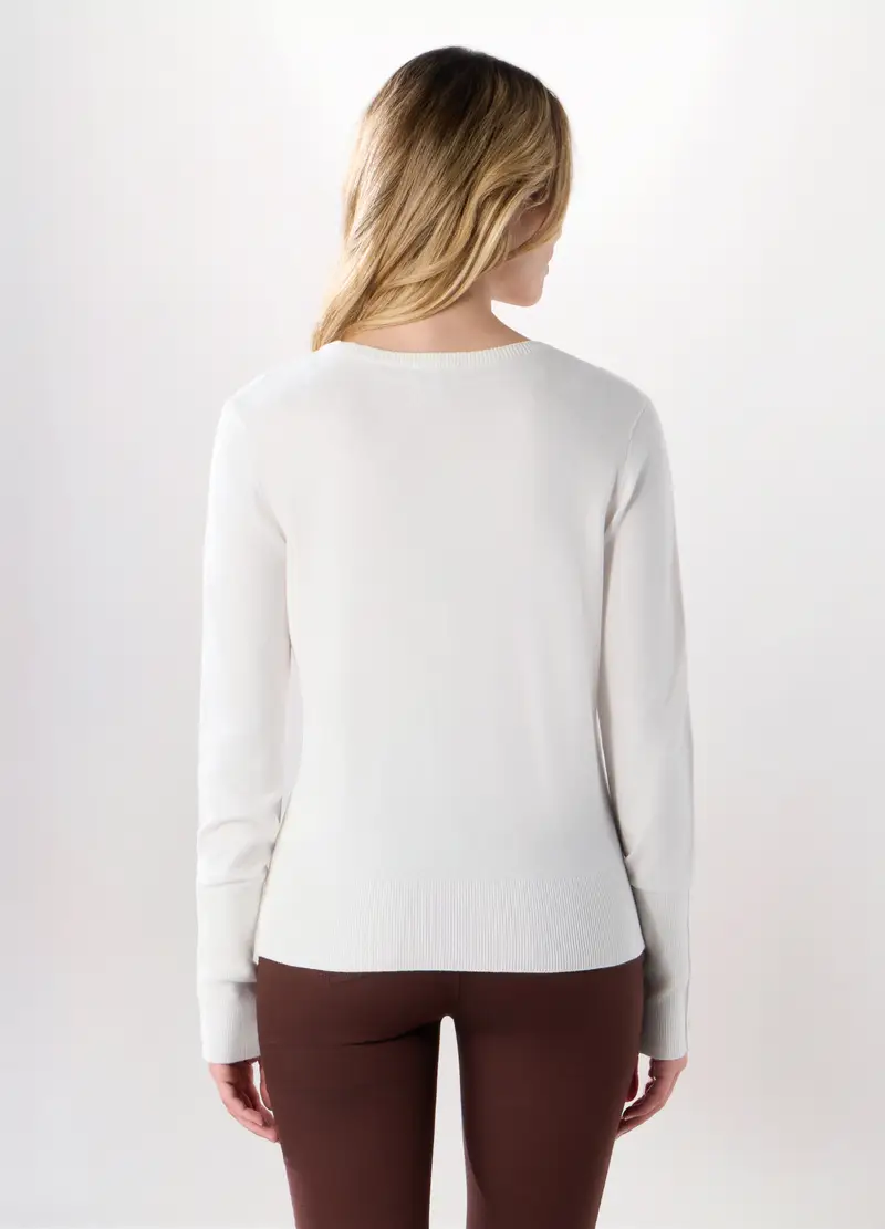 Pullover Tricot Misto Viscosa Donna, Bianco gesso miniatura 2