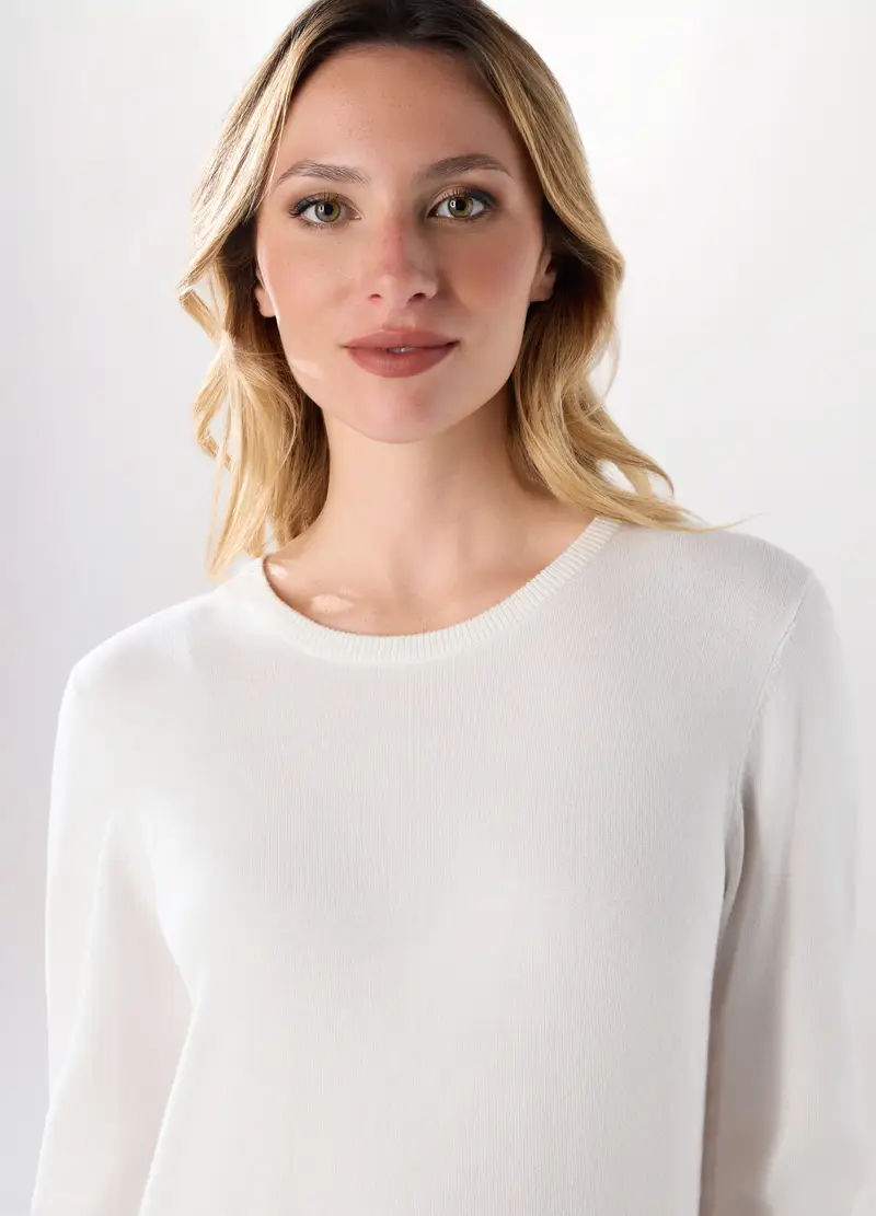 Pullover Tricot Misto Viscosa Donna, Bianco gesso miniatura 3