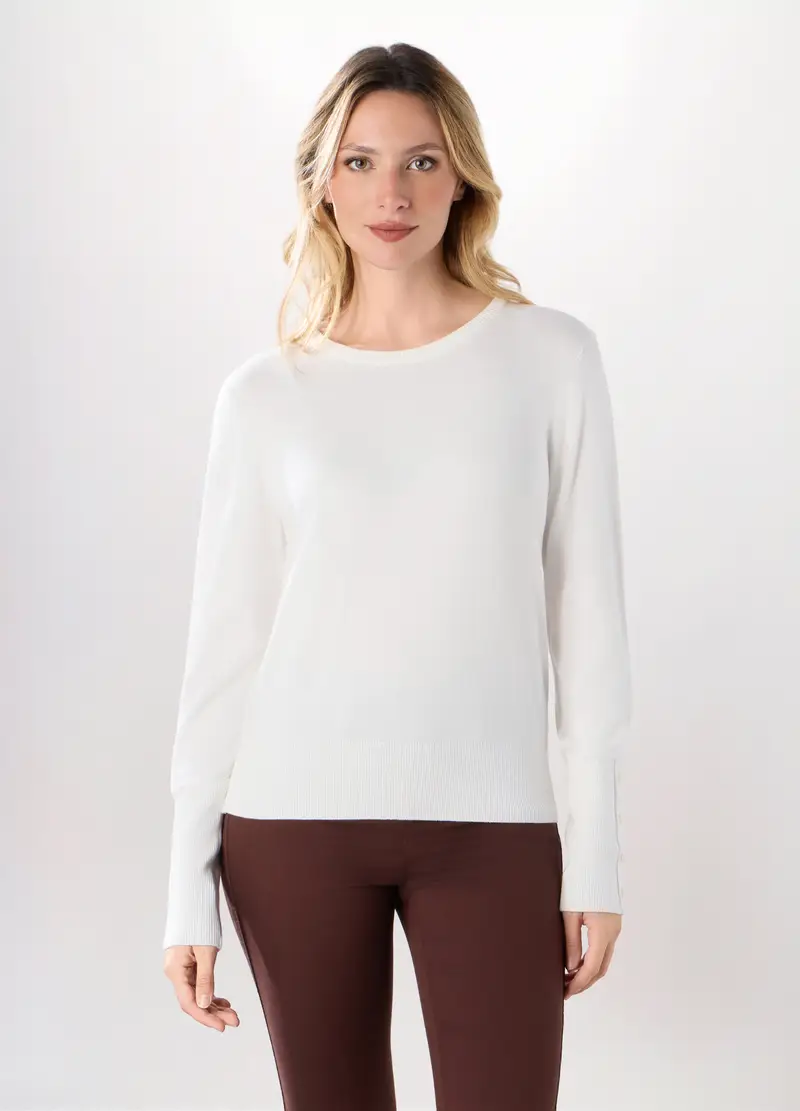 Pullover Tricot Misto Viscosa Donna, Bianco gesso