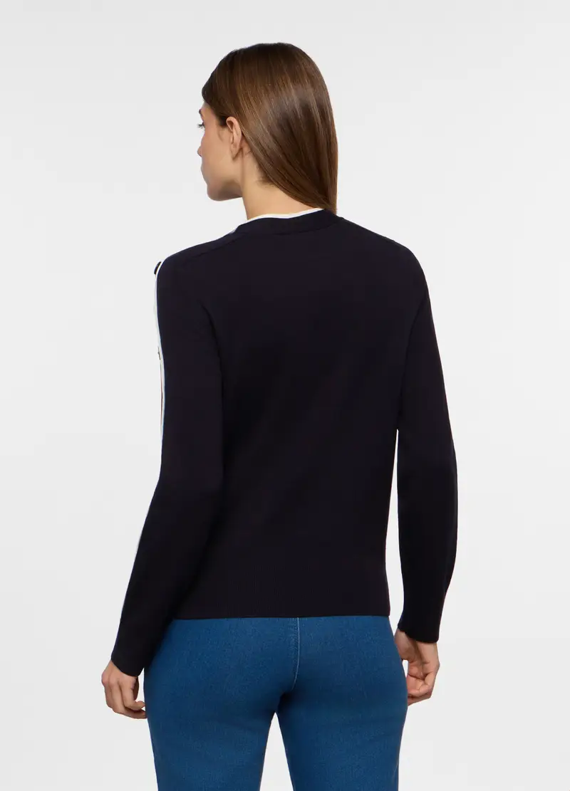 Pullover Tricot Misto Viscosa Donna, Blu navy miniatura 2
