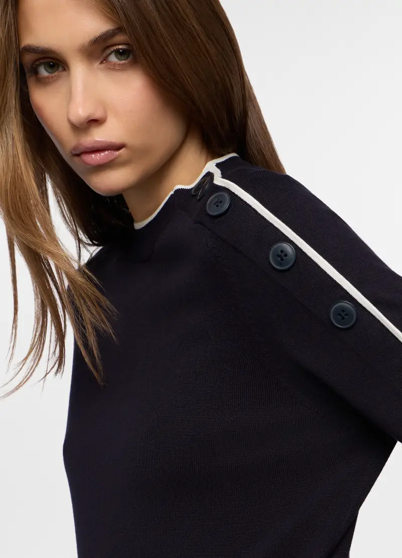 Pullover Tricot Misto Viscosa Donna, Blu navy miniatura 3