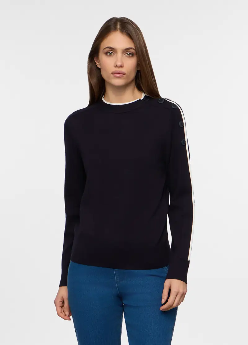 Pullover Tricot Misto Viscosa Donna, Blu navy